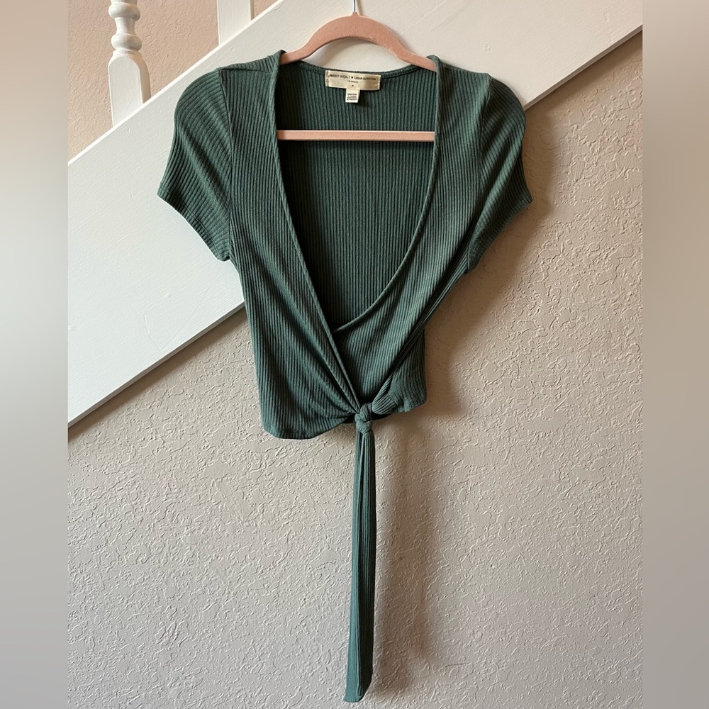 Urban Outfitters Teal Ribbed Wrap Crop Top